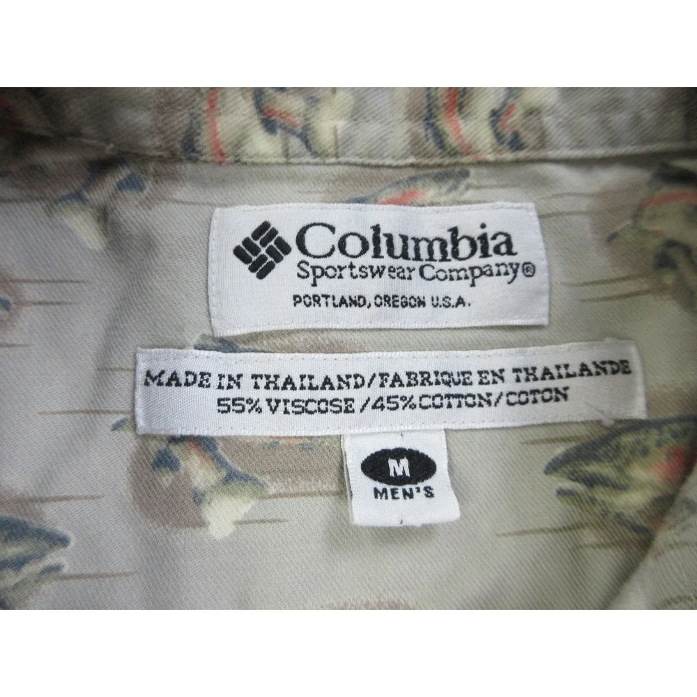 Columbia Shirt‎ Mens Medium Fish Print Short Sleeve Button Up Outdoors Fishing